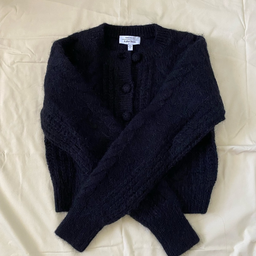 & Other Stories Wool Cable Knit Black Sweater Cardigan
